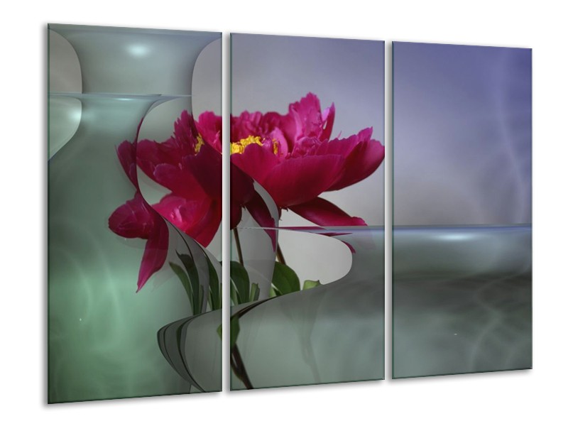 Canvas schilderij Bloem | Rood, Grijs | 120x80cm 3Luik