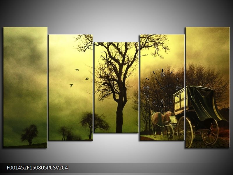 Klok schilderij Natuur | Groen, Bruin | 150x80cm 5Luik