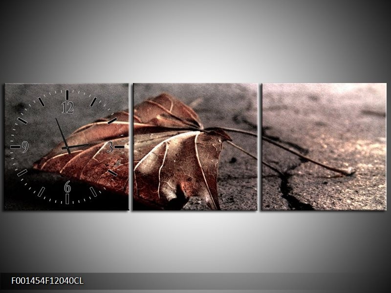 Klok schilderij Herfst | Bruin, Grijs, Rood | 120x40cm 3Luik
