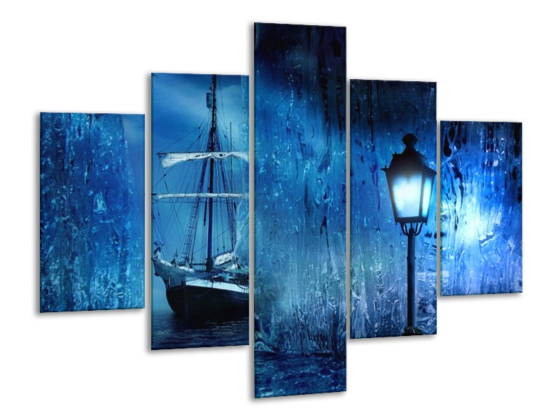 Canvas schilderij Boot | Blauw, Wit, Zwart | 100x70cm 5Luik