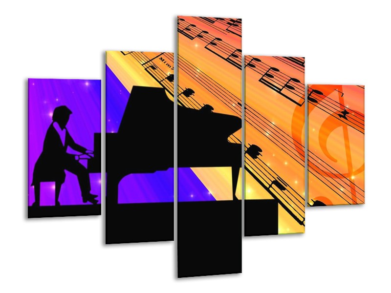 Glas schilderij Muziek | Zwart, Geel, Blauw | 100x70cm 5Luik