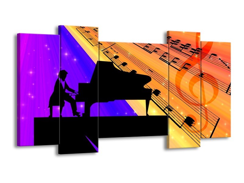 Glas schilderij Muziek | Zwart, Geel, Blauw | 120x65cm 5Luik