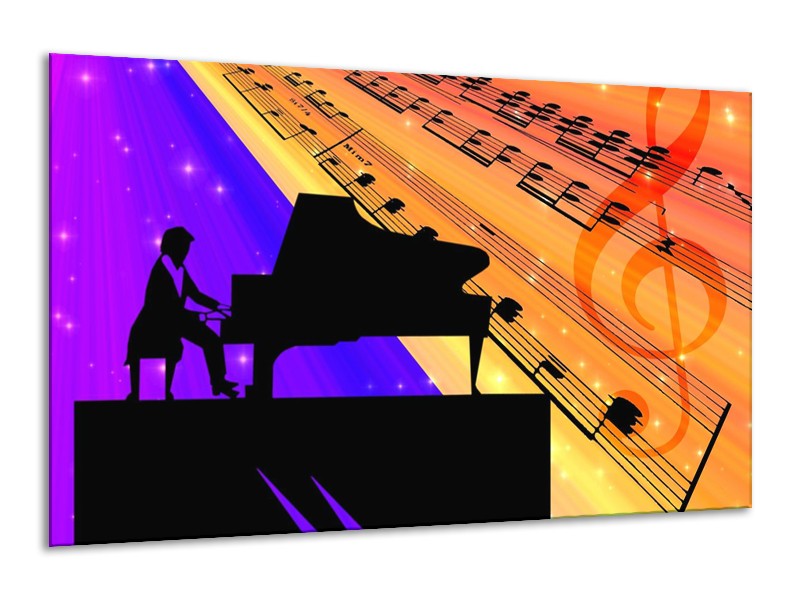 Glas schilderij Muziek | Zwart, Geel, Blauw | 120x70cm 1Luik