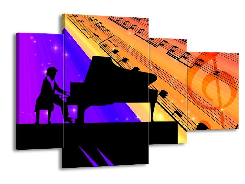 Glas schilderij Muziek | Zwart, Geel, Blauw | 120x75cm 4Luik
