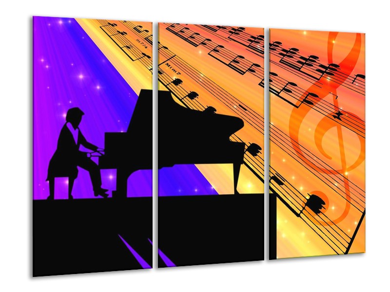 Glas schilderij Muziek | Zwart, Geel, Blauw | 120x80cm 3Luik