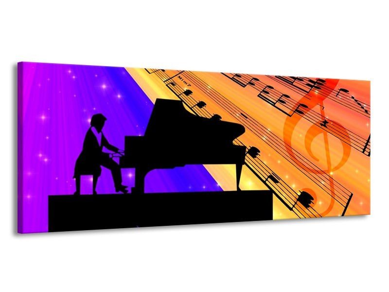 Glas schilderij Muziek | Zwart, Geel, Blauw | 145x58cm 1Luik