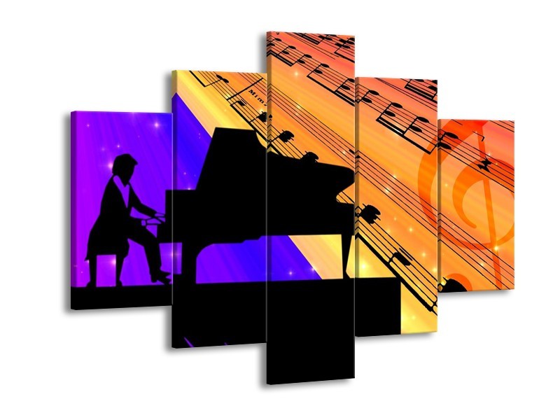Glas schilderij Muziek | Zwart, Geel, Blauw | 150x105cm 5Luik