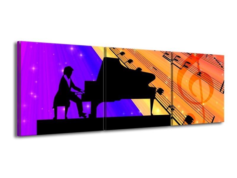 Glas schilderij Muziek | Zwart, Geel, Blauw | 150x50cm 3Luik