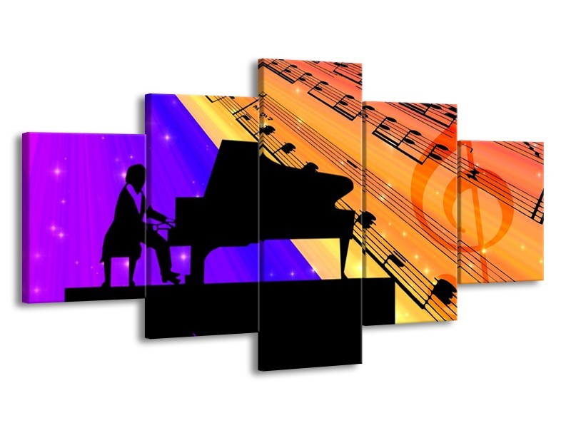 Glas schilderij Muziek | Zwart, Geel, Blauw | 150x80cm 5Luik