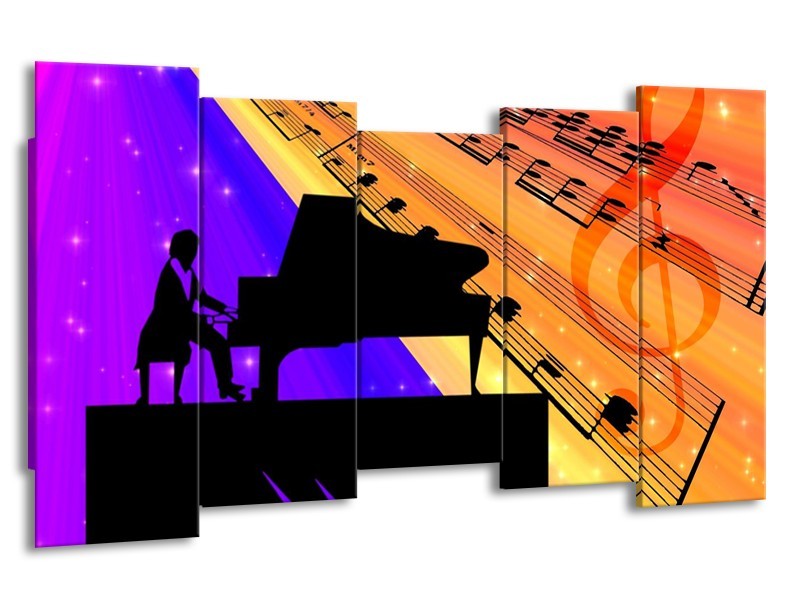 Glas schilderij Muziek | Zwart, Geel, Blauw | 150x80cm 5Luik