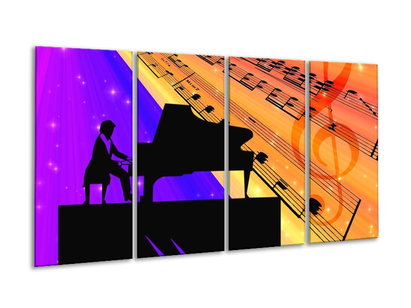 Glas schilderij Muziek | Zwart, Geel, Blauw | 160x80cm 4Luik