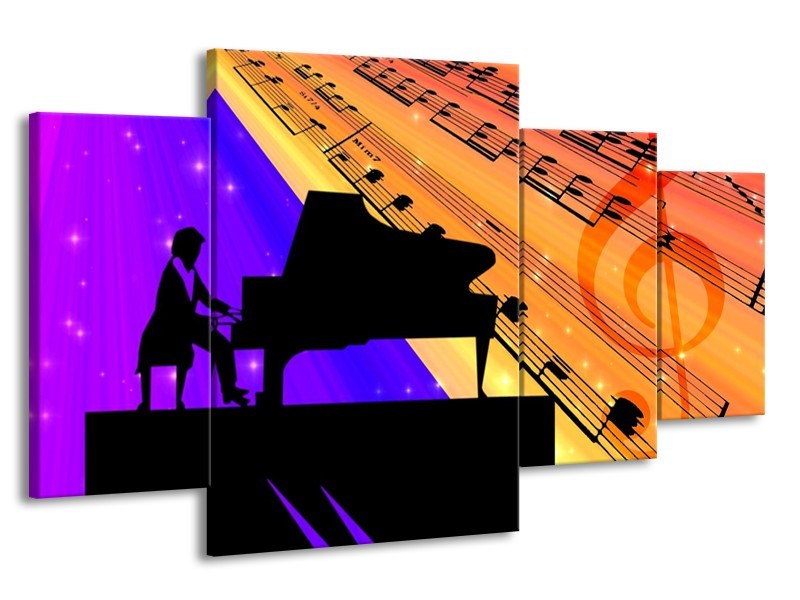 Glas schilderij Muziek | Zwart, Geel, Blauw | 160x90cm 4Luik
