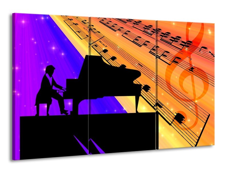 Glas schilderij Muziek | Zwart, Geel, Blauw | 165x100cm 3Luik