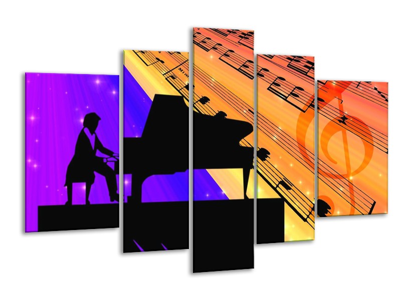Glas schilderij Muziek | Zwart, Geel, Blauw | 170x100cm 5Luik