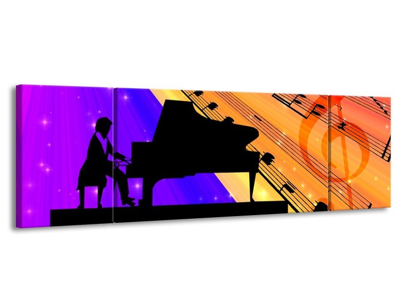 Glas schilderij Muziek | Zwart, Geel, Blauw | 170x50cm 3Luik