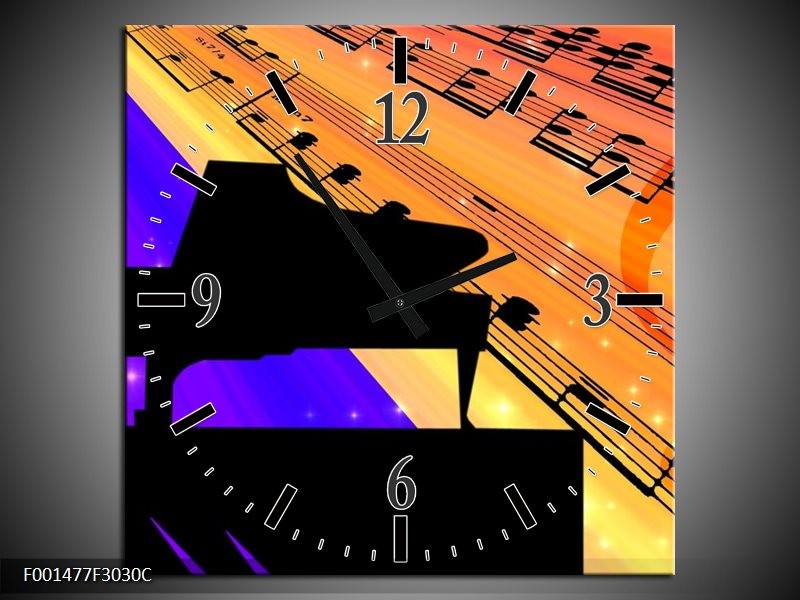 Klok schilderij Muziek | Zwart, Geel, Blauw | 30x30cm 1Luik