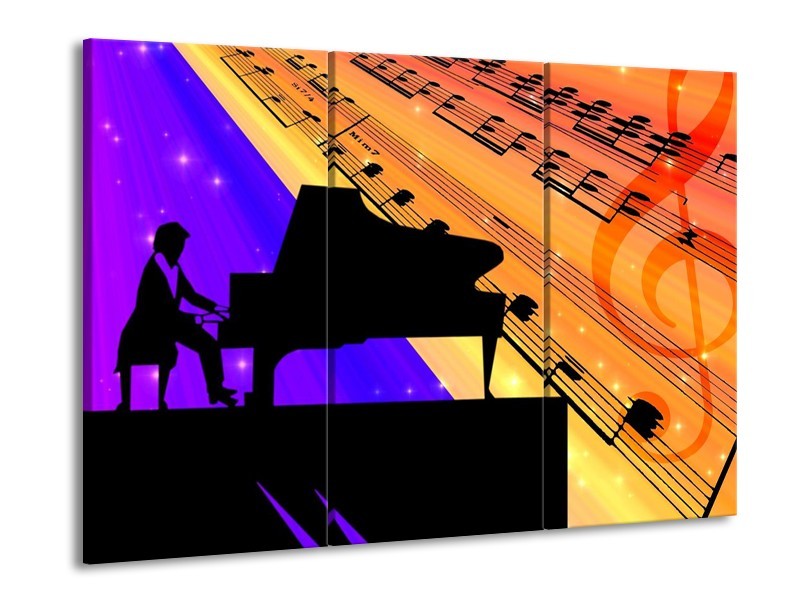 Glas schilderij Muziek | Zwart, Geel, Blauw | 90x60cm 3Luik