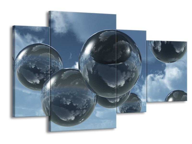 Glas schilderij Druppels | Zilver, Grijs, Blauw | 120x75cm 4Luik