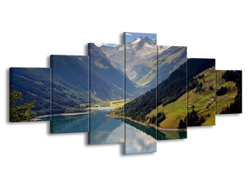 Canvas schilderij Natuur | Blauw, Groen, Wit | 210x100cm 7Luik