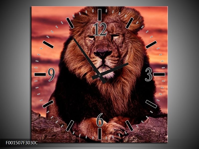 Klok schilderij Leeuw | Paars, Bruin, Zwart | 30x30cm 1Luik
