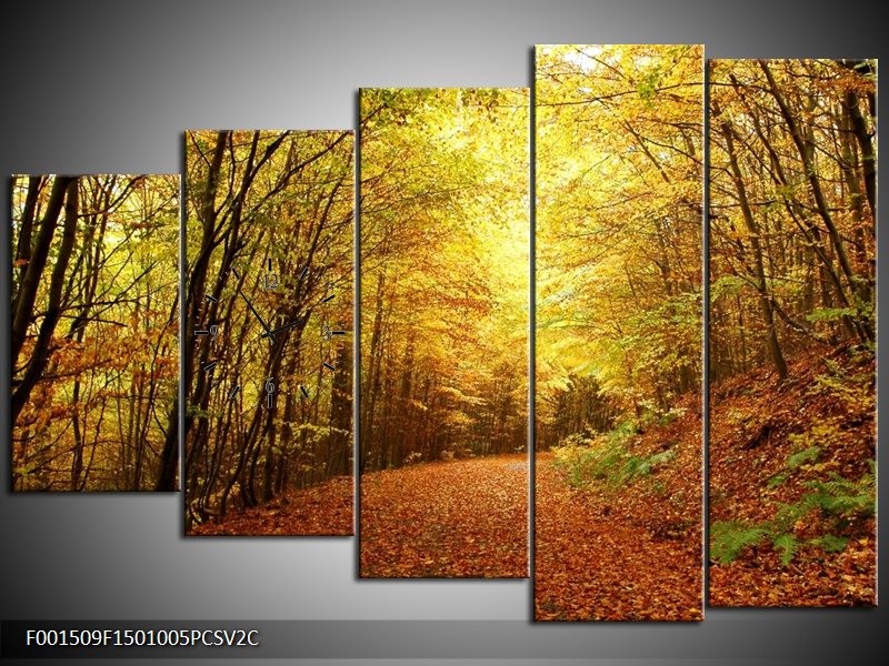 Klok schilderij Natuur | Geel, Groen, Bruin | 150x100cm 5Luik