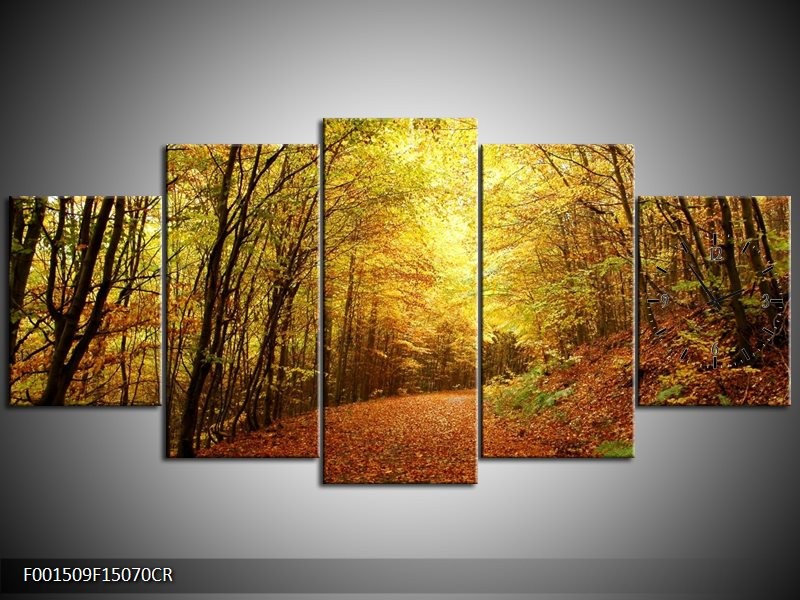Klok schilderij Natuur | Geel, Groen, Bruin | 150x70cm 5Luik