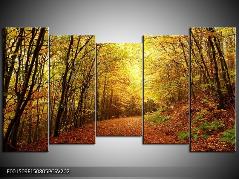 Klok schilderij Natuur | Geel, Groen, Bruin | 150x80cm 5Luik