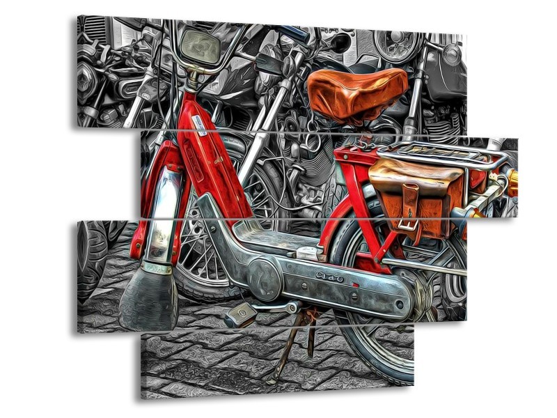 Glas schilderij Brommer | Rood, Grijs, Wit | 115x85cm 4Luik