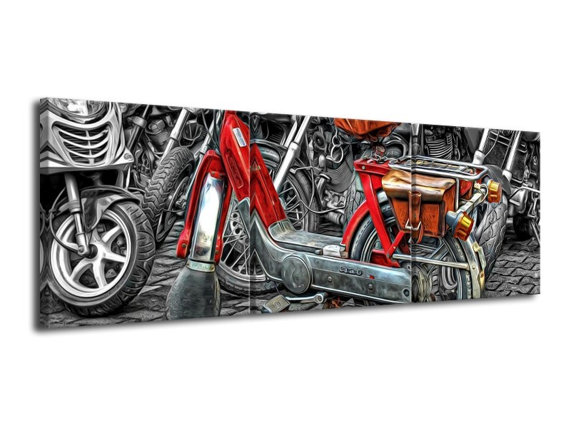 Glas schilderij Brommer | Rood, Grijs, Wit | 120x40cm 3Luik