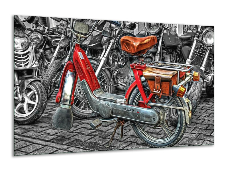 Glas schilderij Brommer | Rood, Grijs, Wit | 120x70cm 1Luik