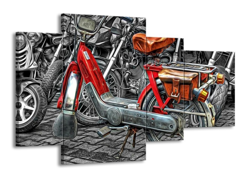 Glas schilderij Brommer | Rood, Grijs, Wit | 120x75cm 4Luik