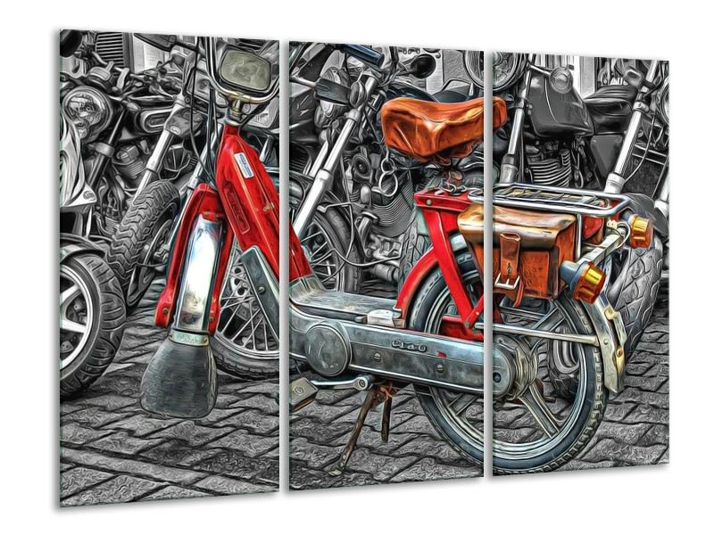 Glas schilderij Brommer | Rood, Grijs, Wit | 120x80cm 3Luik