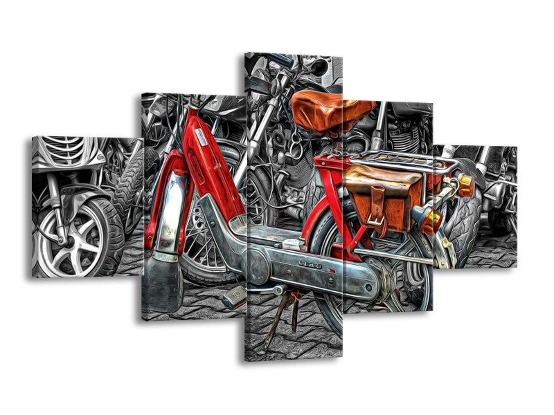 Glas schilderij Brommer | Rood, Grijs, Wit | 125x70cm 5Luik