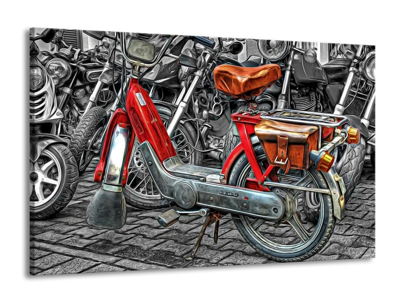 Glas schilderij Brommer | Rood, Grijs, Wit | 140x90cm 1Luik