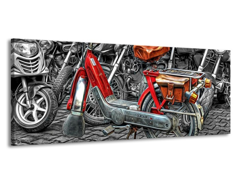 Glas schilderij Brommer | Rood, Grijs, Wit | 145x58cm 1Luik