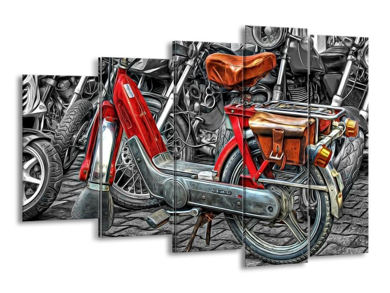 Glas schilderij Brommer | Rood, Grijs, Wit | 150x100cm 5Luik
