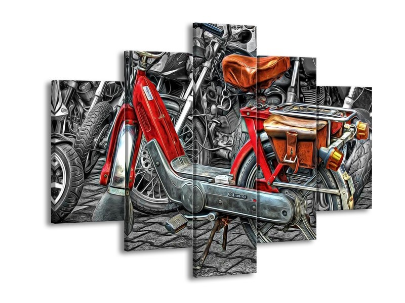 Glas schilderij Brommer | Rood, Grijs, Wit | 150x105cm 5Luik
