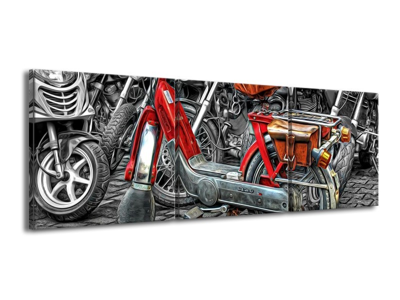 Glas schilderij Brommer | Rood, Grijs, Wit | 150x50cm 3Luik