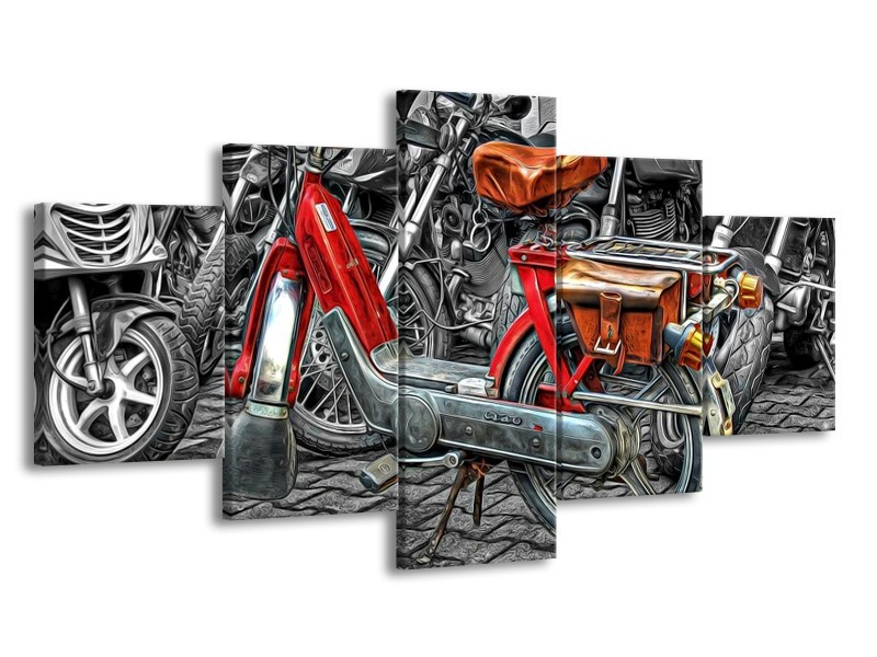 Glas schilderij Brommer | Rood, Grijs, Wit | 150x80cm 5Luik