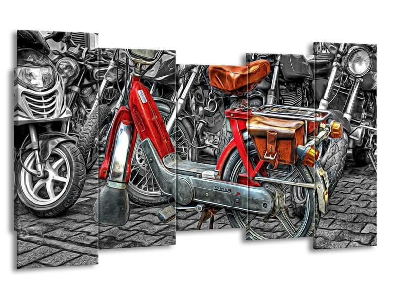 Glas schilderij Brommer | Rood, Grijs, Wit | 150x80cm 5Luik