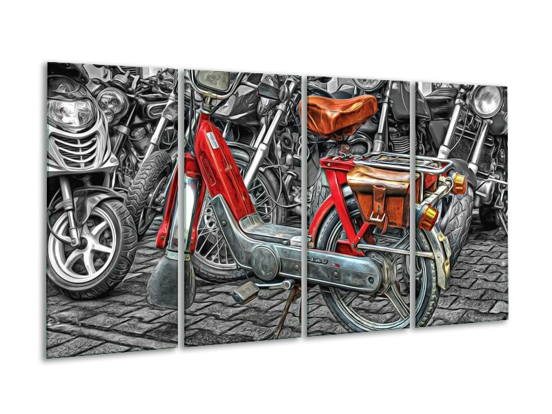 Glas schilderij Brommer | Rood, Grijs, Wit | 160x80cm 4Luik