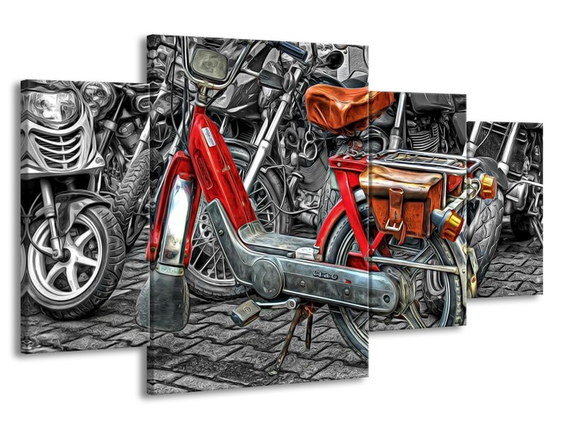 Canvas schilderij Brommer | Rood, Grijs, Wit | 160x90cm 4Luik