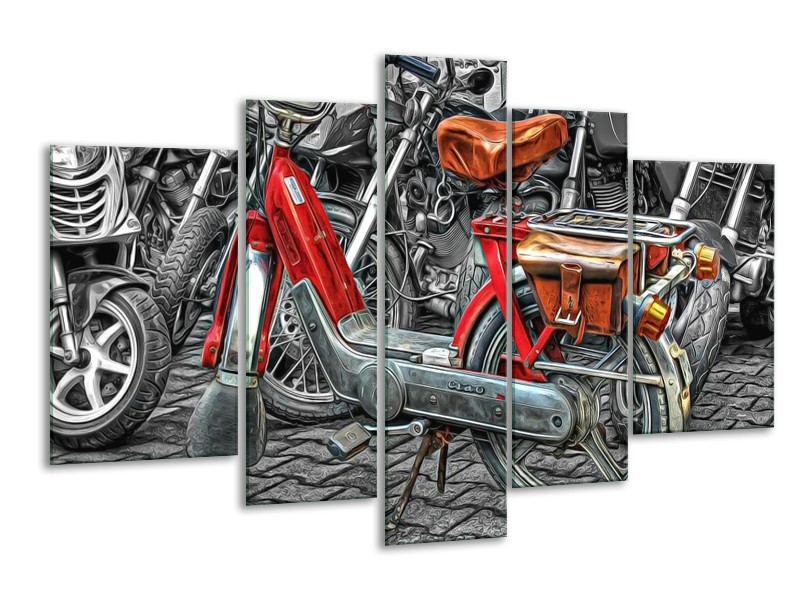 Glas schilderij Brommer | Rood, Grijs, Wit | 170x100cm 5Luik