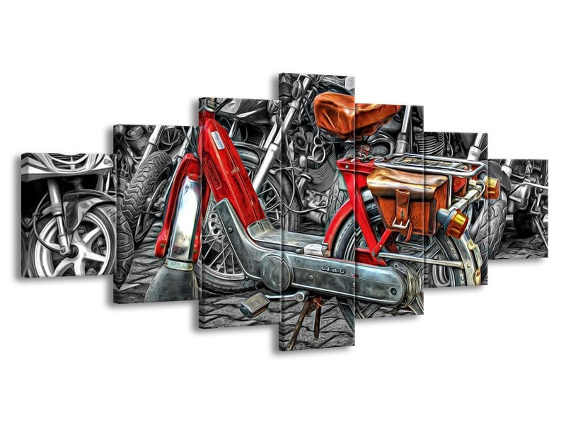Glas schilderij Brommer | Rood, Grijs, Wit | 210x100cm 7Luik