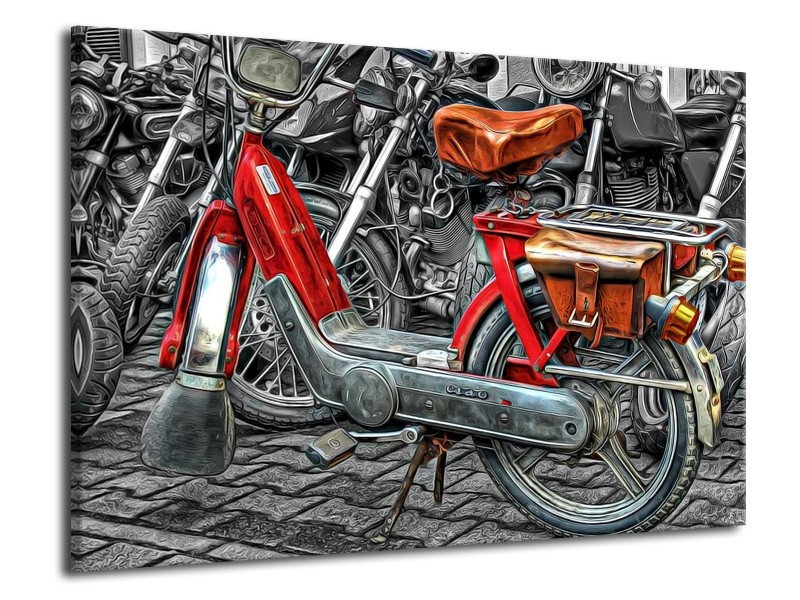 Glas schilderij Brommer | Rood, Grijs, Wit | 70x50cm 1Luik