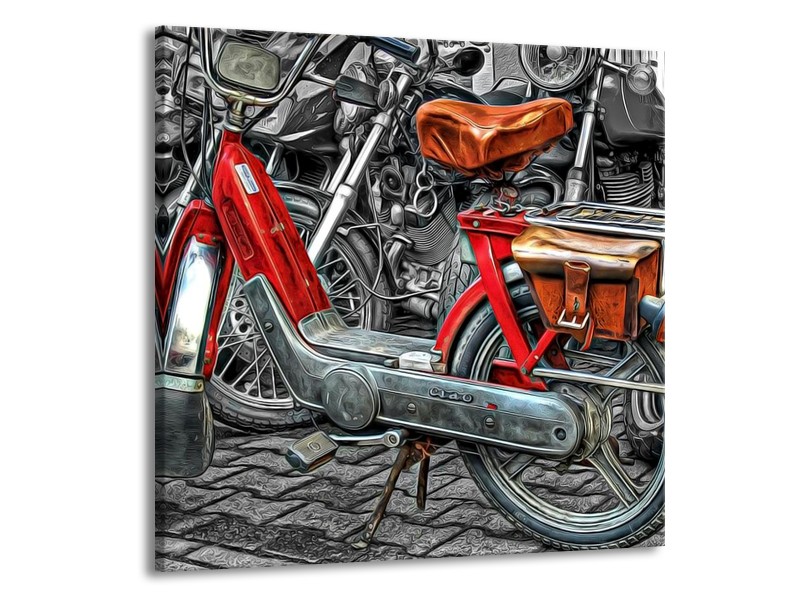 Glas schilderij Brommer | Rood, Grijs, Wit | 70x70cm 1Luik