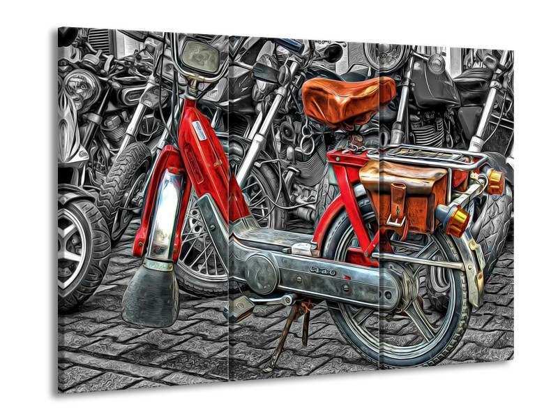 Glas schilderij Brommer | Rood, Grijs, Wit | 90x60cm 3Luik