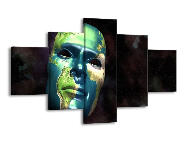 Canvas schilderij Masker | Groen, Blauw, Zwart | 125x70cm 5Luik