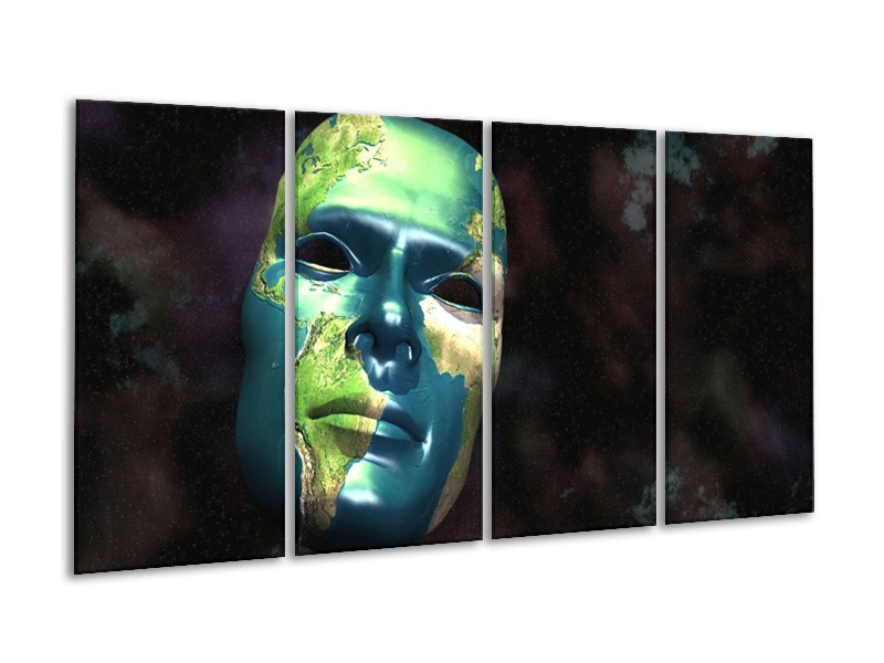 Glas schilderij Masker | Groen, Blauw, Zwart | 160x80cm 4Luik