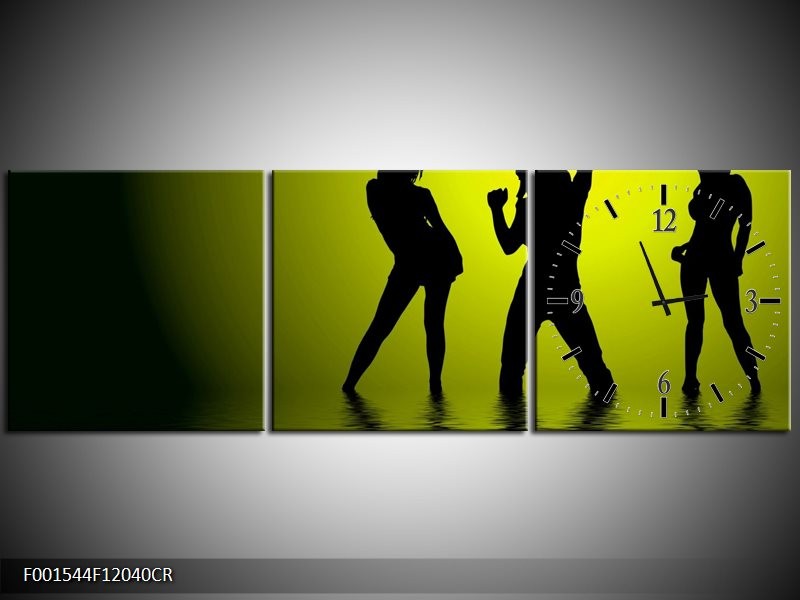 Klok schilderij Dansen | Groen, Zwart | 120x40cm 3Luik